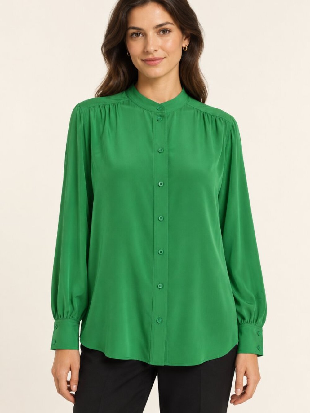 NWT Tara Jarmon Emerald Green Silk Shirt Size 8